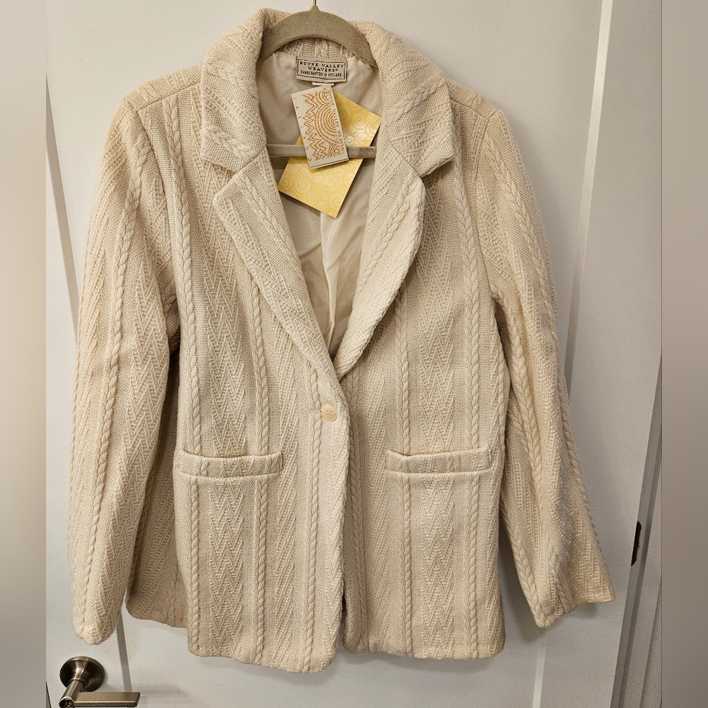 Merino Wool Boyne Valley Weavers - One Button Cable Knit Blazer - NWT